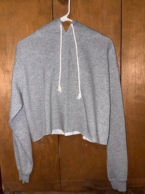 wild fable Light Gray Cropped Hoodie with White Drawstrings